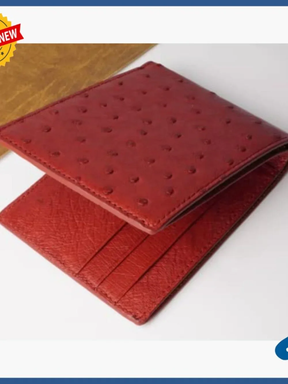 Slim Bifold Ostrich Leather Wallet RFID Blocking Multiple Pockets Handmade